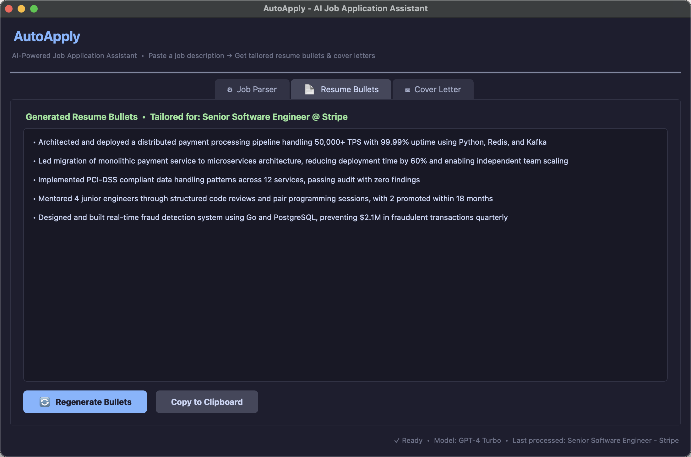 Resume Bullets — Tailored for Senior SWE @ Stripe