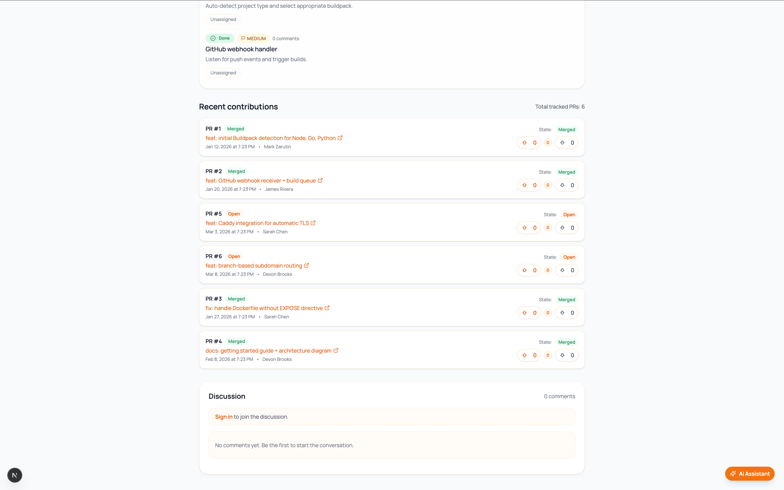 Contributions — Synced PRs with merge status