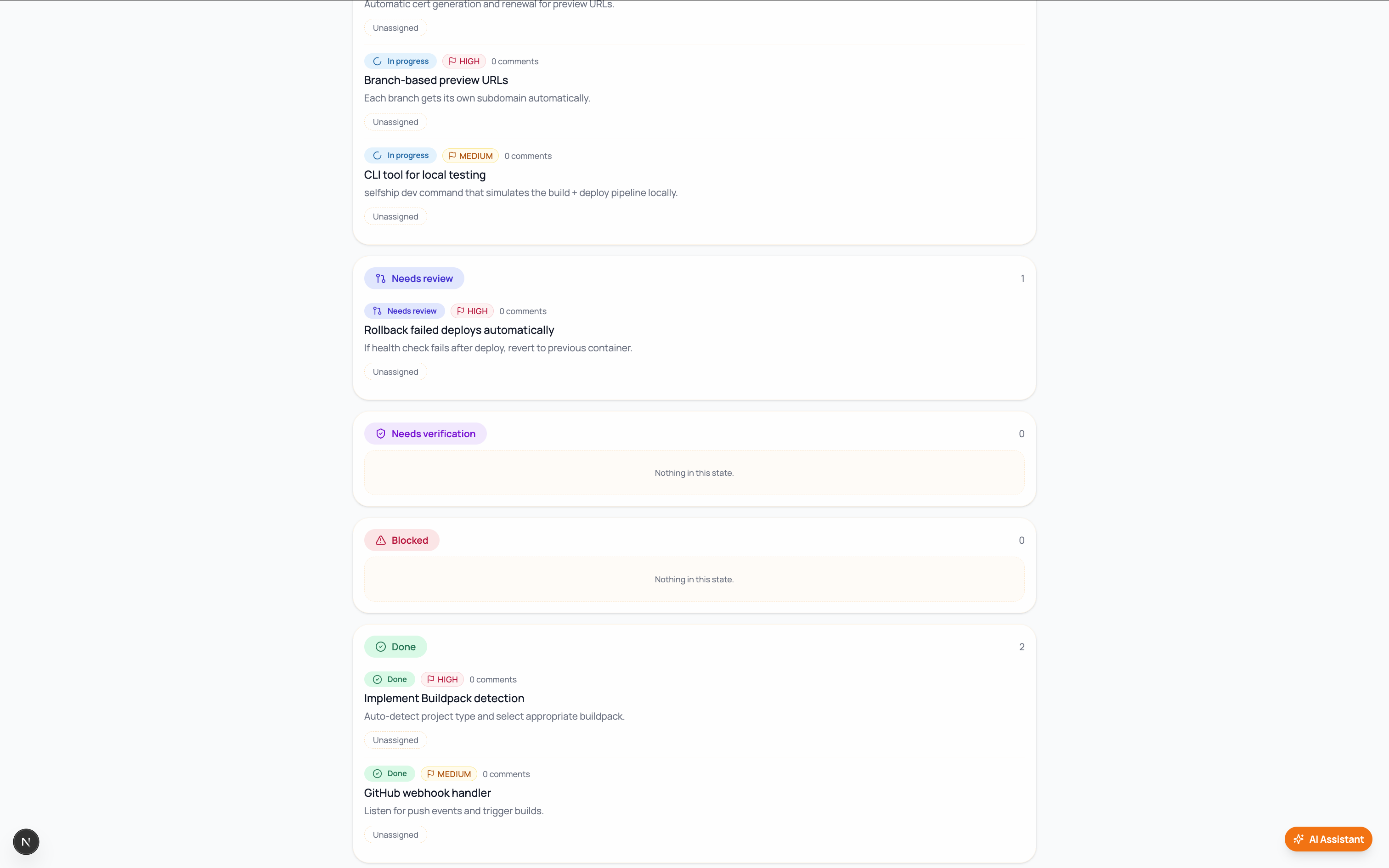 Task board — Status swimlanes with priorities