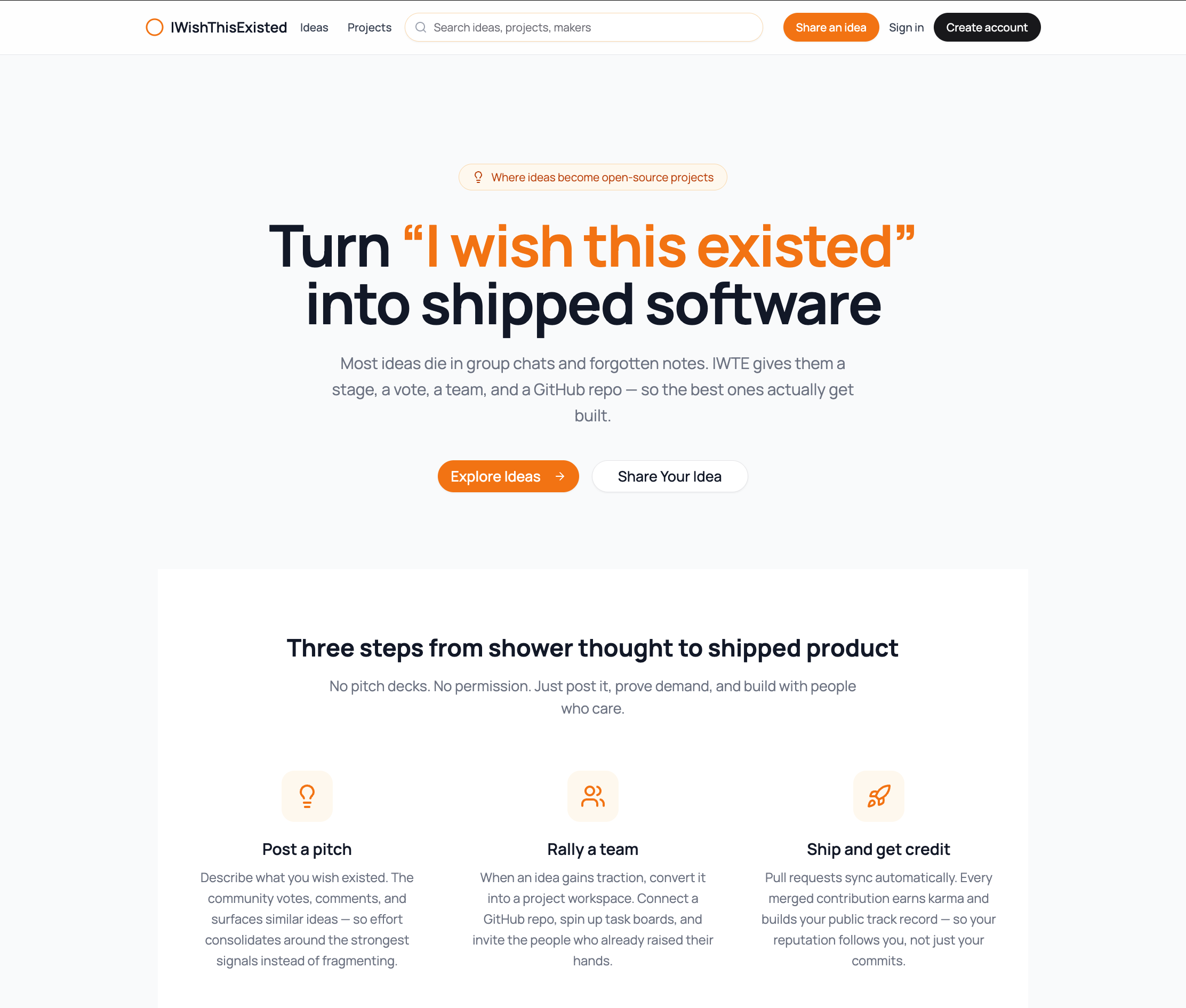 Landing page — Turn ideas into shipped software